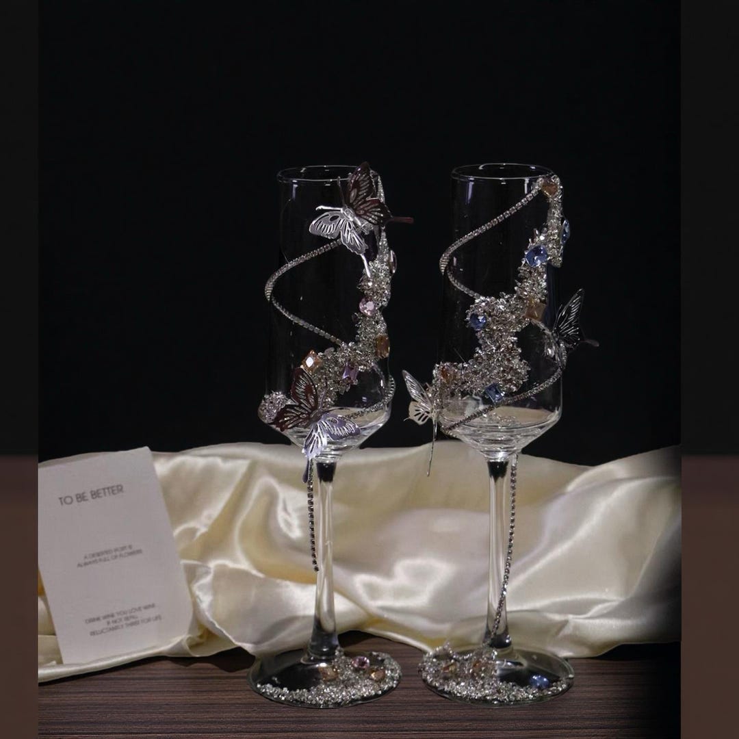 Champagne Rhinestone Micro Crystal Rhinestone Champagne Flutes – Bling Wedding Toasting Glasses ...