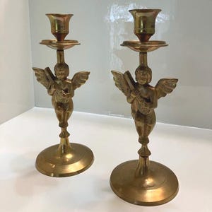 Vintage Brass Cherub Candle Holder: Baroque Angel Tabletop Decor