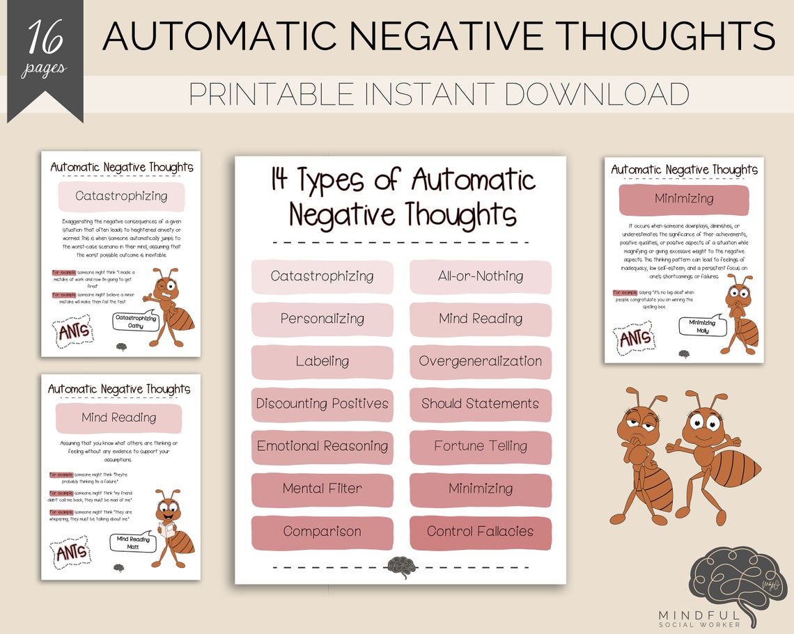 Automatic Negative Thinking Handouts Etsy Automatic Negative Thinking Handouts Etsy