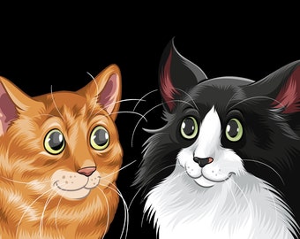 Cat Portrait, Digital download of Tabby & Sylvester Cats, Cat Cartoon, Cat Illustration, Cat PNG File - Print your own Poster/Cards/Ornament