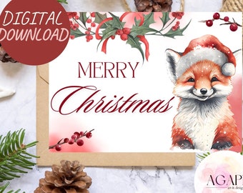 Tarjeta de felicitación navideña imprimible, descarga instantánea, tarjeta de 7 x 5 pulgadas para Navidad, tarjeta navideña para descargar, Feliz Navidad