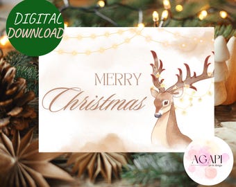 Tarjeta de felicitación navideña imprimible, descarga instantánea, tarjeta de 7 x 5 pulgadas para Navidad, tarjeta navideña para descargar, Feliz Navidad