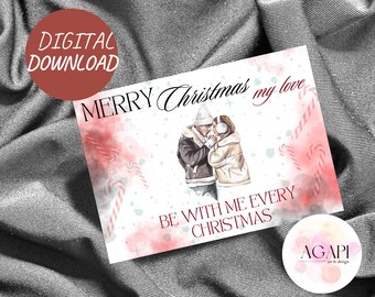 Tarjeta de felicitación navideña imprimible, descarga instantánea, tarjeta de 7 x 5 pulgadas para Navidad, tarjeta navideña para descargar, Feliz Navidad