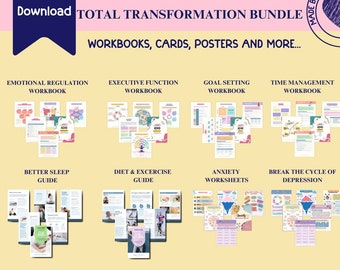 ADHD Workbook Bundle Printable, Executive Functioning, Emotional Regulation, Time Management, Anxiety & Depression PDF