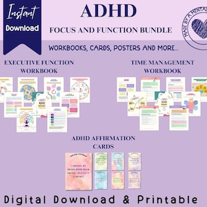 ADHD Workbook Bundle for Teens and Adult mental health, Time Management, Coping Skills, anxiety, therapy tools, Adult ADHD, CBT Worksheets