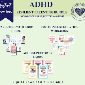 Paquete de libros de trabajo sobre TDAH para padres, salud mental de adolescentes, regulación emocional, habilidades de afrontamiento, TDAH en adultos, ansiedad, herramientas terapéuticas