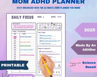 ADHD Printable Planner for Mom - Daily & Weekly Planner, Habit Tracker, Brain Dump, Self-Care Journal