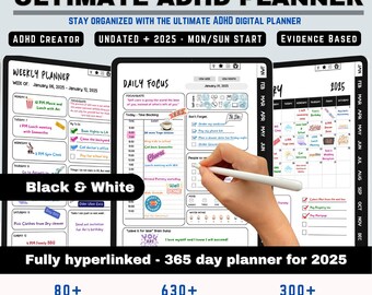 ADHD Digital Planner: Weekly, Daily, Monthly (Goodnotes Template) (PDF)