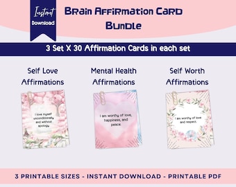Mental Health Brain Affirmation station cards, positive quote flash cards, affirmations cards, self love, confidence self care, office decor