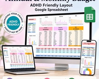ADHD Friendly Budget Planner Google Sheets Template | Monthly, Bills, Debt & Savings Tracker
