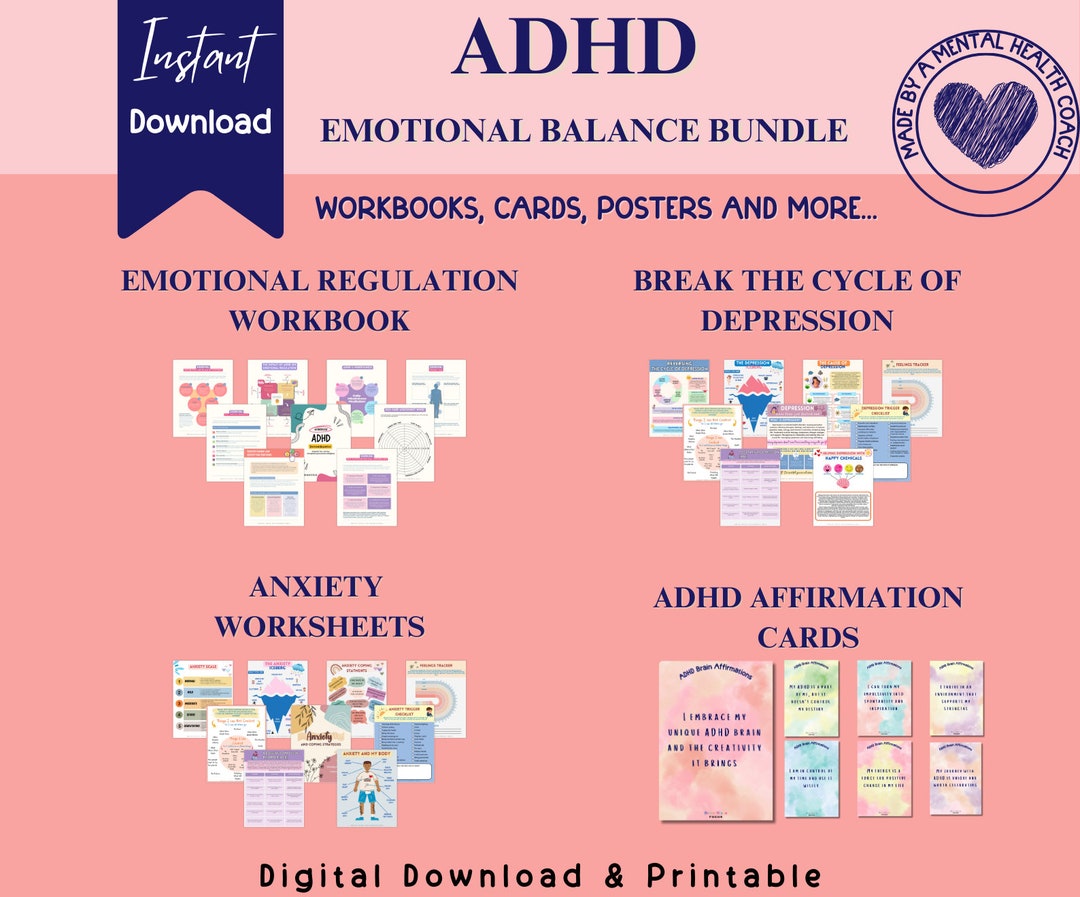 ADHD Emotional Balance Bundle: Workbooks, Cards (PDF) - Etsy