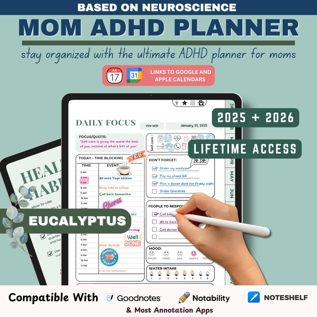 2026 Mom ADHD Digital Planner(eucalyptus): Weekly, Daily, Habit Tracker ...