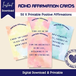 Tarjetas de afirmación cerebral para el TDAH, tarjetas con citas positivas, tarjetas de afirmaciones, autoestima, confianza, cuidado personal, decoración de oficina