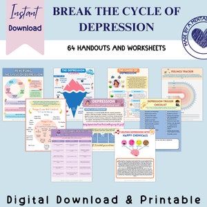 Depression Worksheets for Therapy, CBT & DBT Coping Skills for Self-Esteem and Anxiety, Therapy Sheets, therapist tools