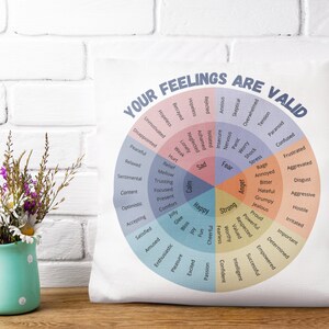 Your Feelings are valid Emotion Wheel Pillow - For Therapists, Social Workers, Home, Classroom & School Counselor Offices Gift Mental Health