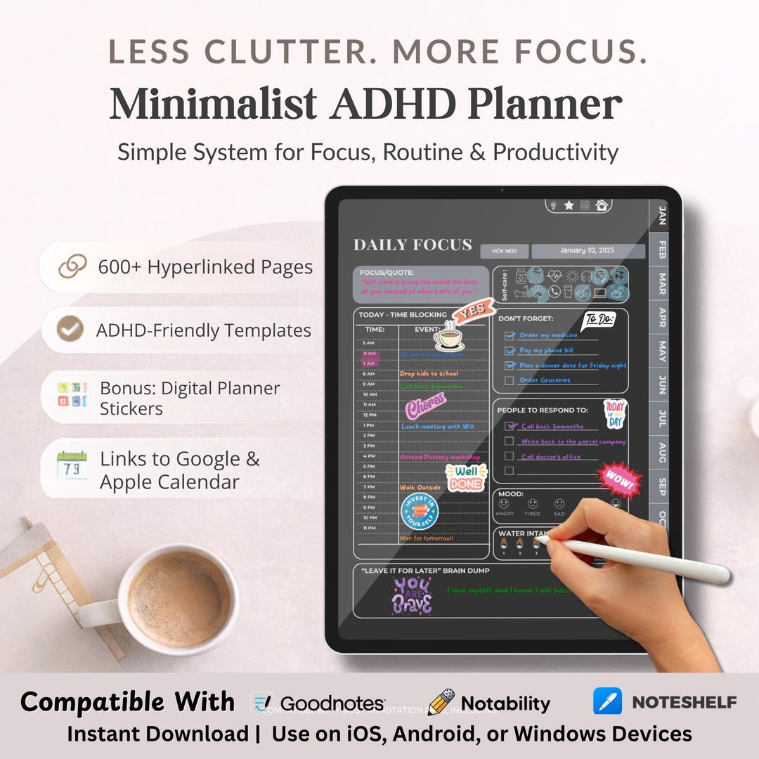 Minimalist ADHD Planner | Clean Daily System for Focus, Routine ...