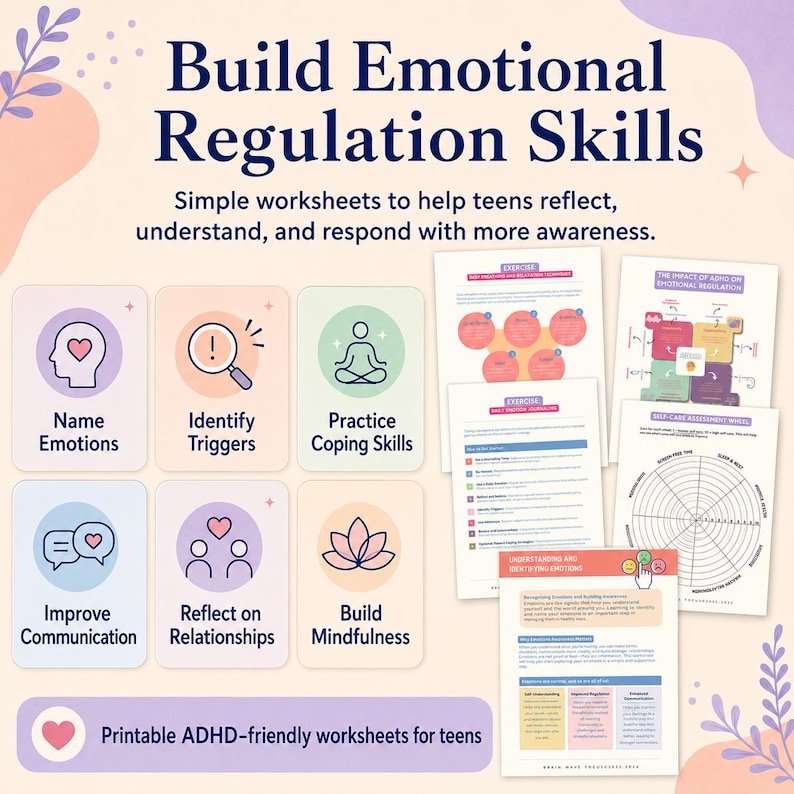 ADHD Emotional Regulation Workbook for Teens | 59 Printable Worksheets ...
