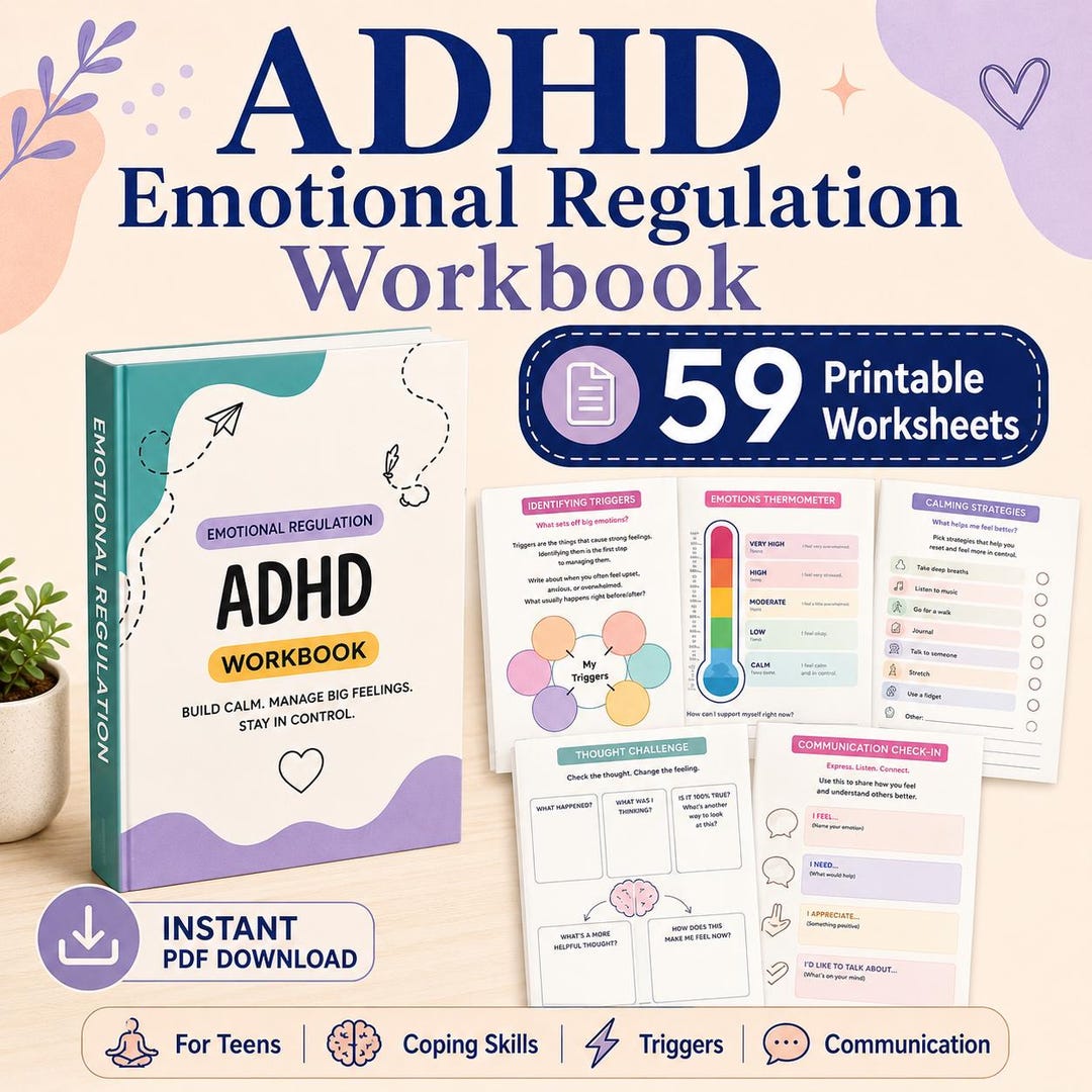 ADHD Emotional Regulation Workbook for Teens | 59 Printable Worksheets ...