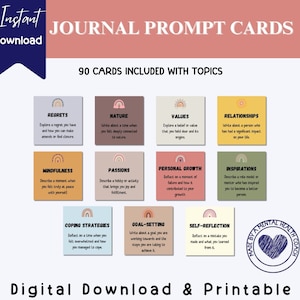 Mindfulness Journaling Prompt Cards per autostima e ansia, affermazione della psicologia sociale, dialogo interiore positivo e inizio di conversazione