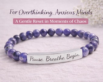Personalized Engraved Anxiety Bracelet, ADHD Calm Reminder Jewelry, Stress Relief Gift for Overthinkers