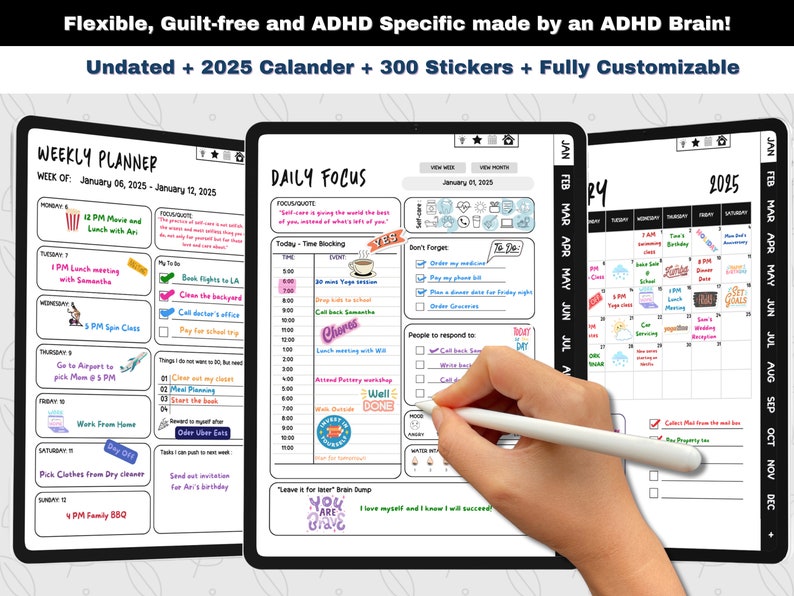 2026 Mom ADHD Digital Planner(monochrome): Weekly, Daily, Habit Tracker ...
