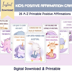 Tarjetas de afirmación para niños imprimibles, tarjetas de afirmación positiva para niños, tarjetas motivacionales, tarjetas de positividad de salud mental para niños