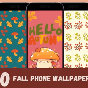 Autumn Phone Wallpaper Bundle: Fall Leaves, Rustic Designs (10 PNG Digital Download)