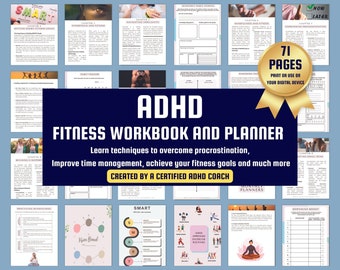 ADHD Fitness Workbook Planner | Workout, Meal, Habit & Self-Care Tracker PDF