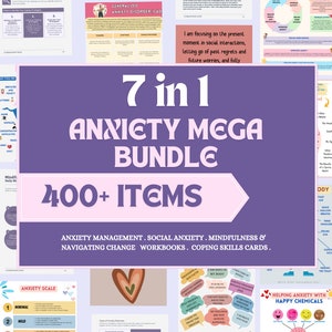 Anxiety mega bundle-Therapist Tools, Self-Care Cards, CBT Worksheets, Mental Health Resources, Mindfulness