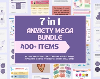 Anxiety Mega Bundle | Printable CBT Worksheets, Coping Skills Cards & Therapy Tools