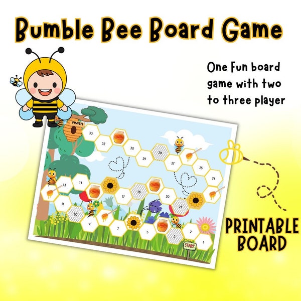 Kids' Bumble Bee Printable Board Game PDF - Instant Download for Easy Family Fun, Creative Child Play, 2 to 3 Players Game