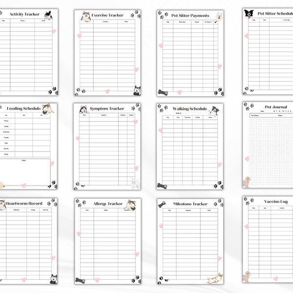 Digital Dog Care Planner & Calendar Set - Comprehensive Pet Tracker, Health Record, Grooming Schedule - PDF Download Instantly