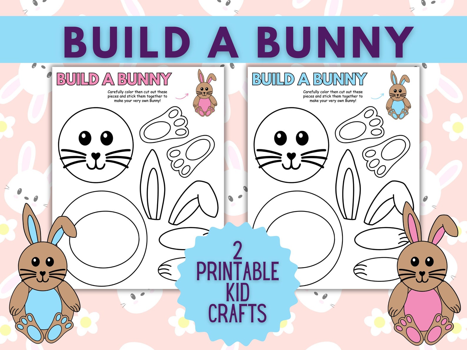 Printable Bunny Craft Kit for Kids: DIY Paper Bunny Building Activity, Creative Easter Craft ...