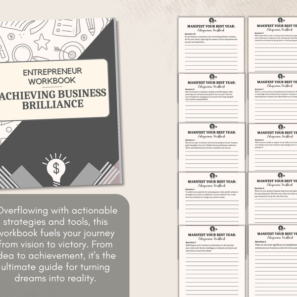 Business Brilliance Workbook PDF - Guide numérique beige en niveaux de gris pour les entrepreneurs