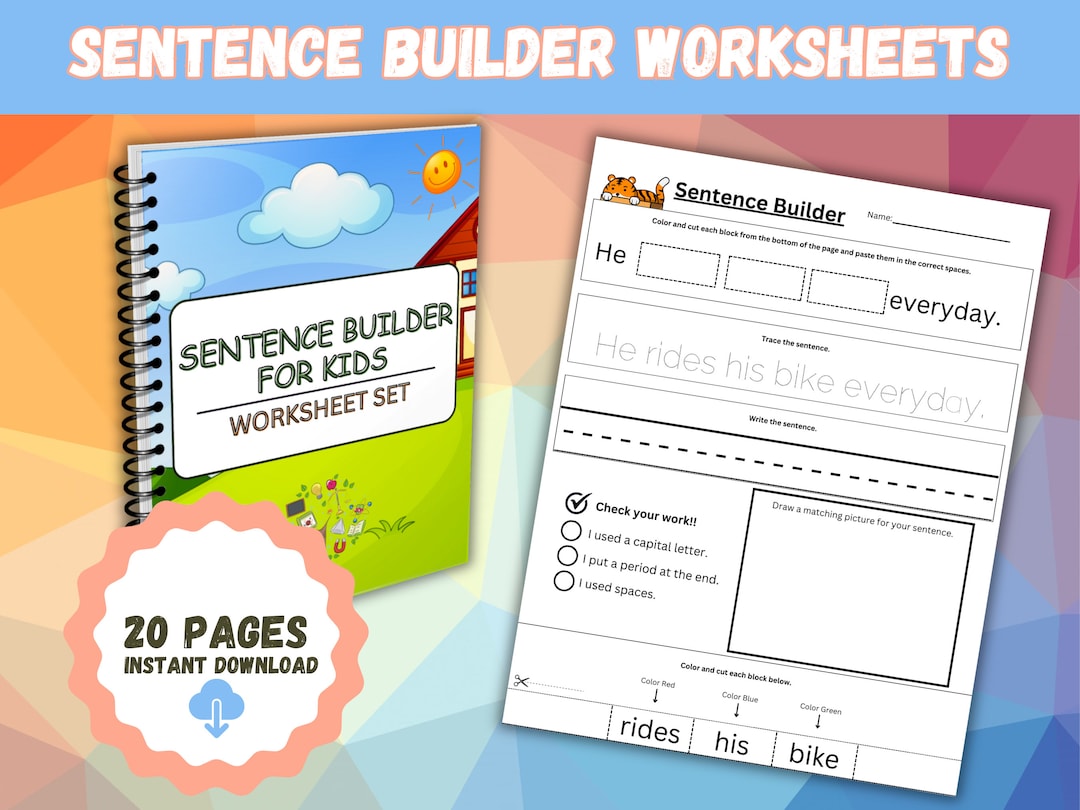 Educational Sentence Building Worksheets for Kids: Writing Practice PDF