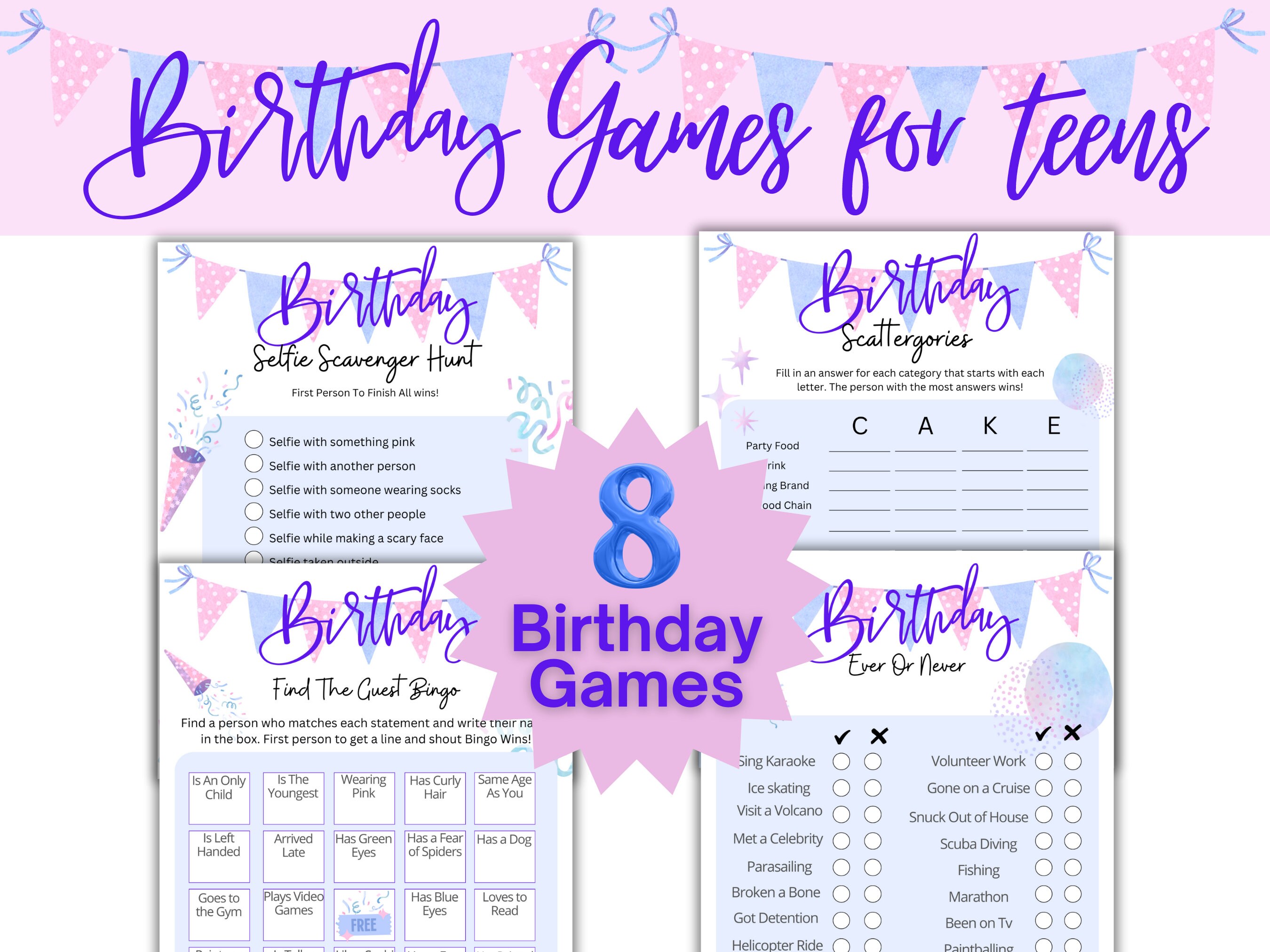 Printable Teen Birthday Party Games Kit PDF Instant Download Engaging ...