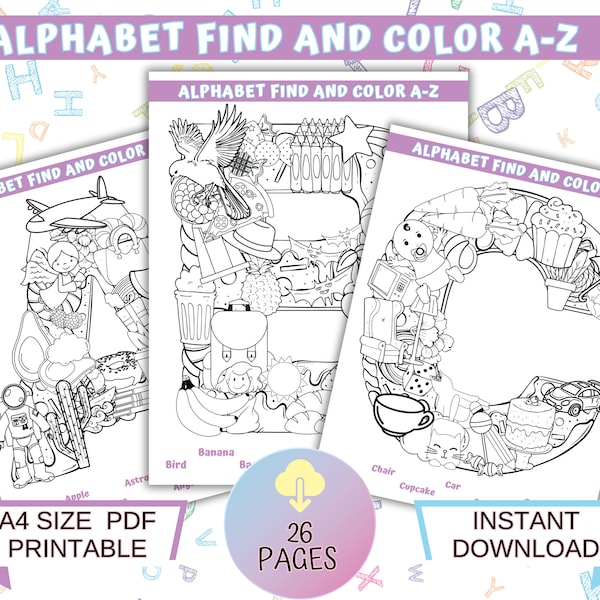 Alphabet Coloring Activity for Kids - Printable A-Z Find and Color Educational Game - Fun Learning for Children