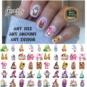 Gnomes Nail Art Waterslide  Decals set of 50 + Bonus, Instructions, for fingernails, crafts, can be used on hot wheels, any project.