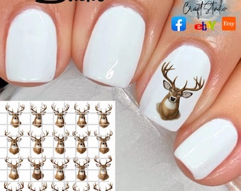 Deer bucks Nail Art Waterslide Decals set of 50 + Bonus, Instructions,