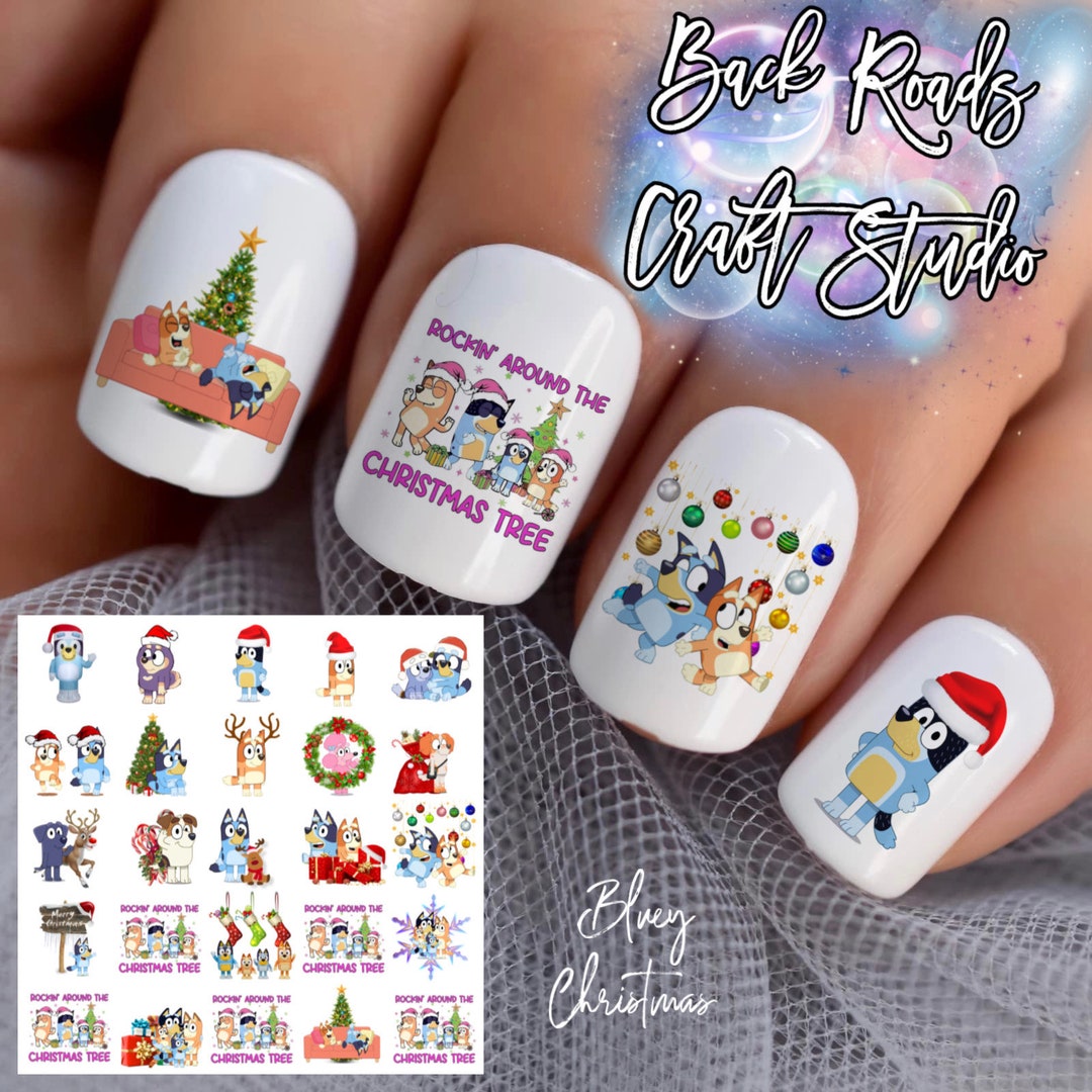 Bluey Christmas Nail Art Waterslide Stickers Decals Set of 50