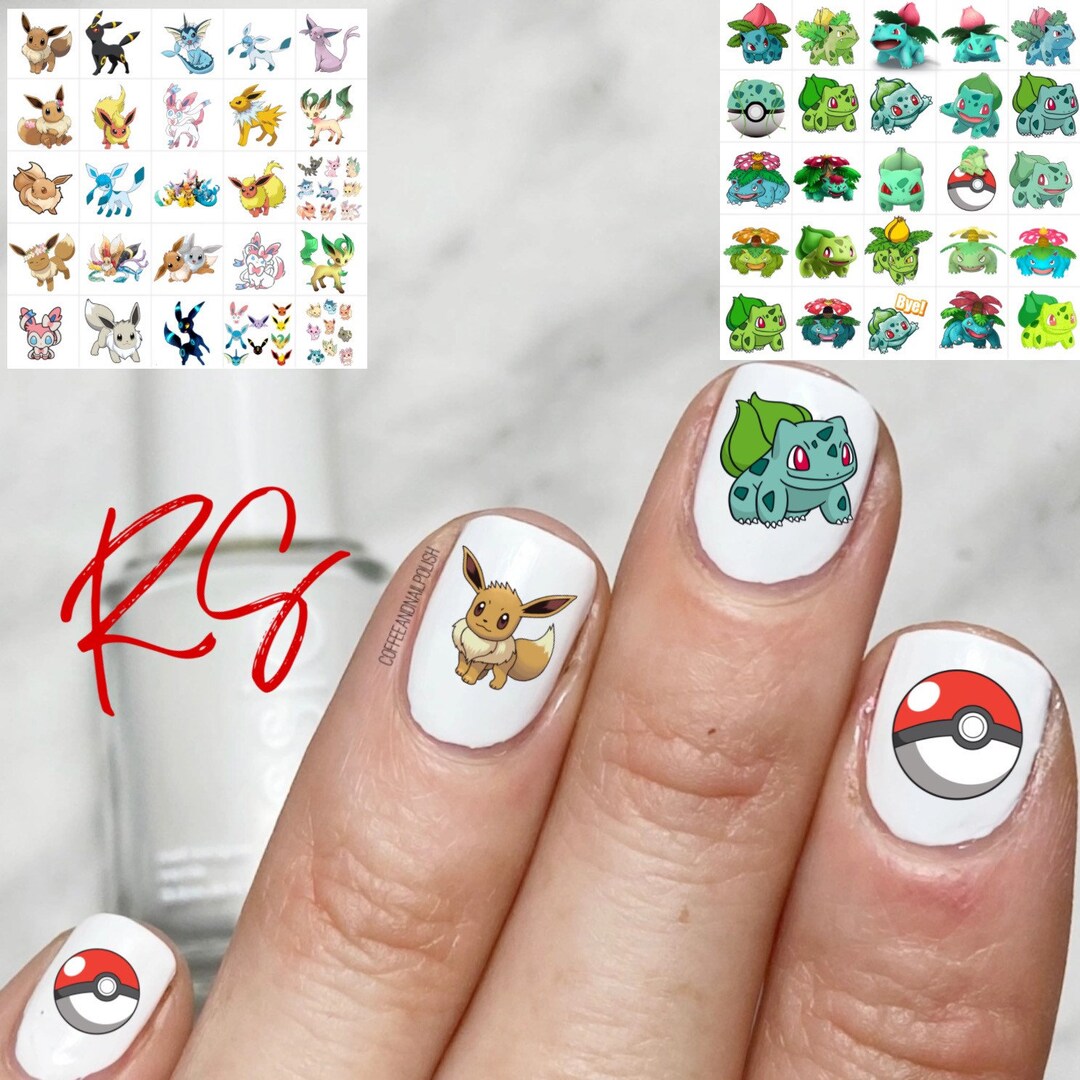 Bulbasaur and Eevee Nail Art Decals Waterslide Sticker Set of Etsy
