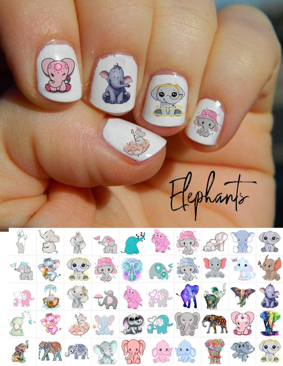 Elephants Nail Art Decals Waterslide or Peel and Stick Etsy