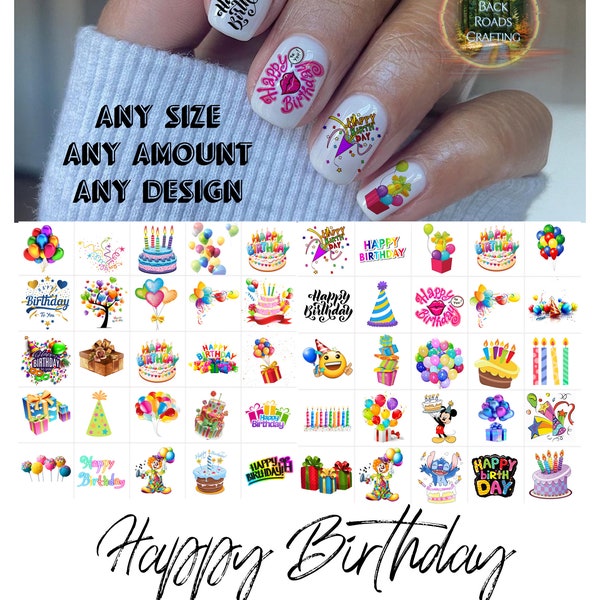 Birthday Nail Art Waterslide Decals Stickers Set of 50 + Bonus, Instructions, Free US Shipping check out our custom listing also