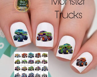 Monster trucks Nail Art Waterslide  Decals set of 50 + Bonus, Instructions,