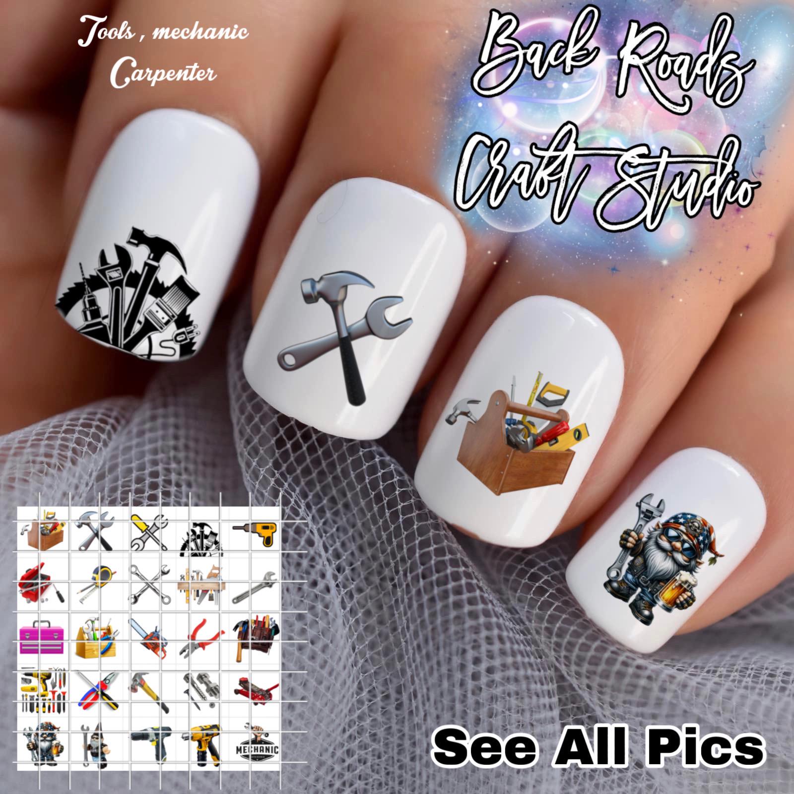 Tools Mechanic Carpenter Nail Art Waterslide Decals Set of 50 +