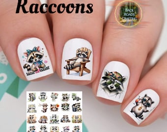 Racoons Nail Art Waterslide Decal Stickers set of 50 + Bonus, Instructions, Free US Shipping