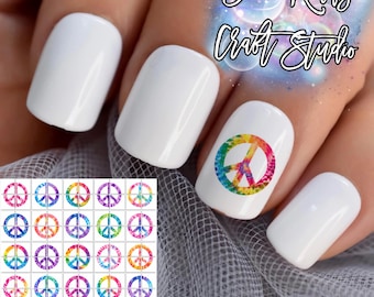 Tie dye peace signs Nail Art Waterslide  Decals set of 50 + Bonus, Instructions, JM