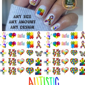 Zestaw naklejek wodnych Autism Nail Art Waterslide Decals 50 sztuk + Bonus, instrukcje, sprawdź również naszą ofertę niestandardową