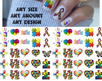 Autism Nail Art Waterslide  Decals set of 50 + Bonus, Instructions,  check out our custom listing also