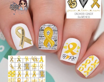 Child childhood cancer yellow gold ribbon Nail Art Waterslide  Decals set of 50 + Bonus, Instructions, check out our custom listing